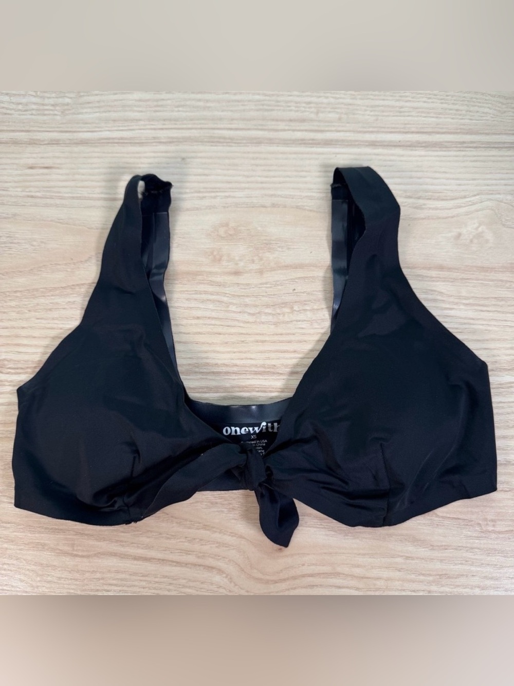 Onewith Westerly black front tie swimsuit top size XS